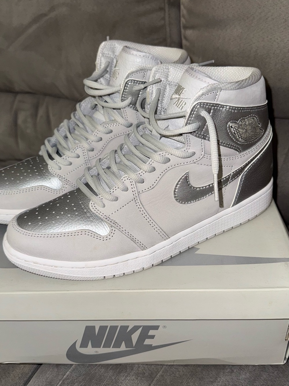Jordan High Top Sneakers in Silver and White